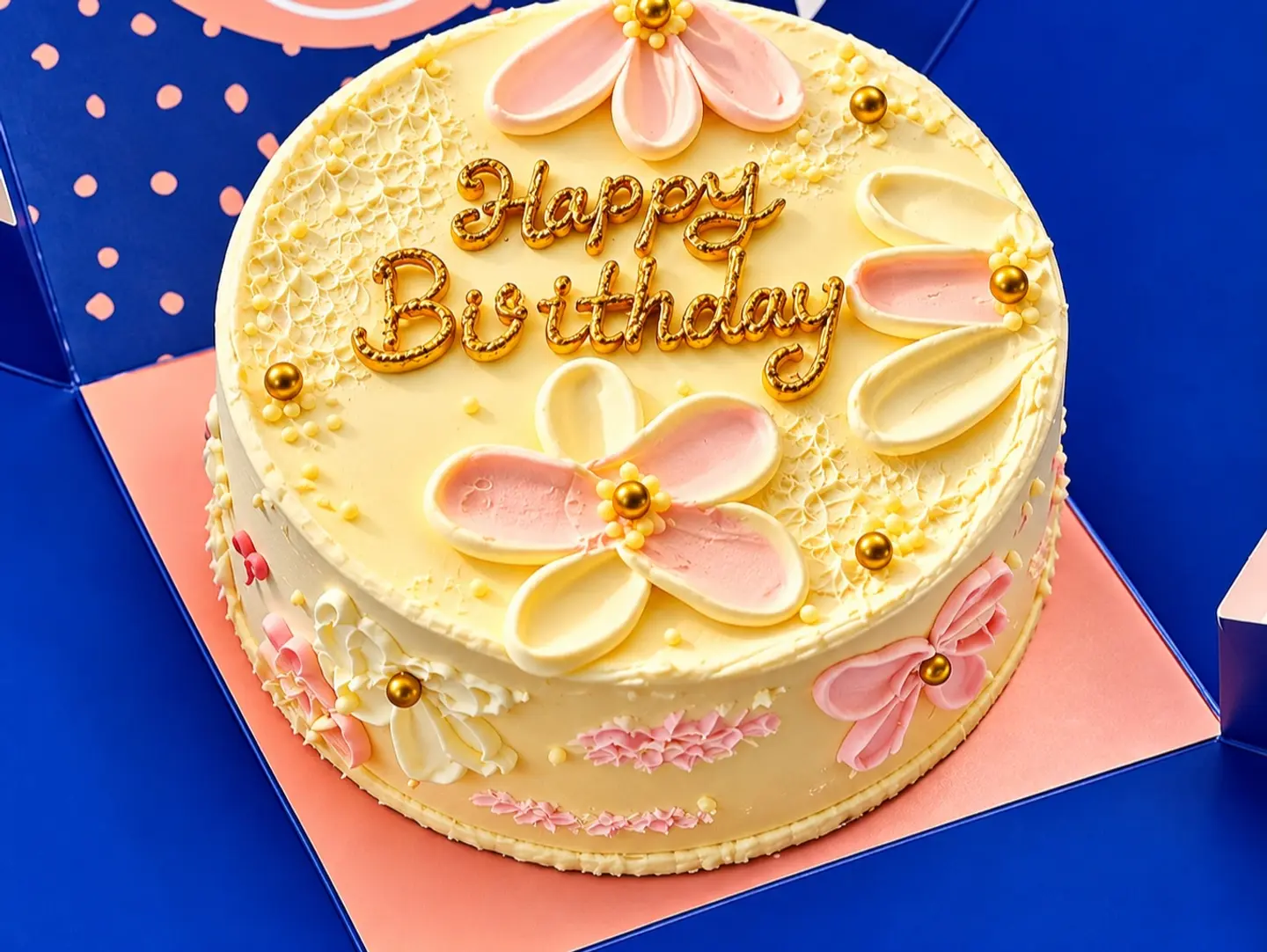 Happy Birthday Cake Flower Gold