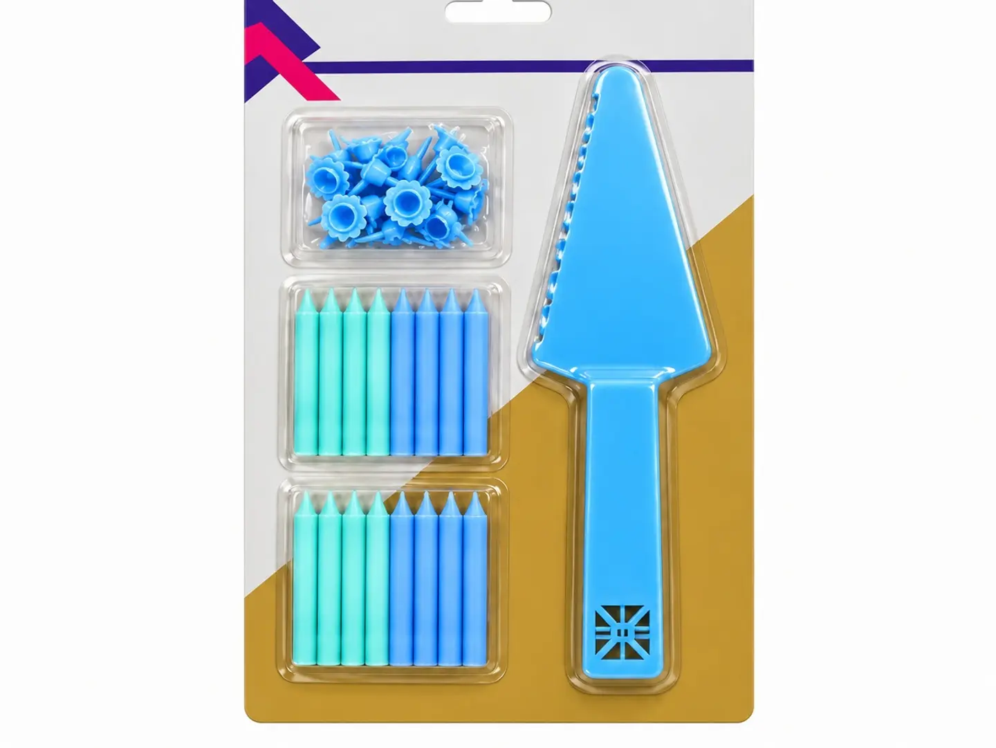 Blue Cake Cutter With Colorful Candles