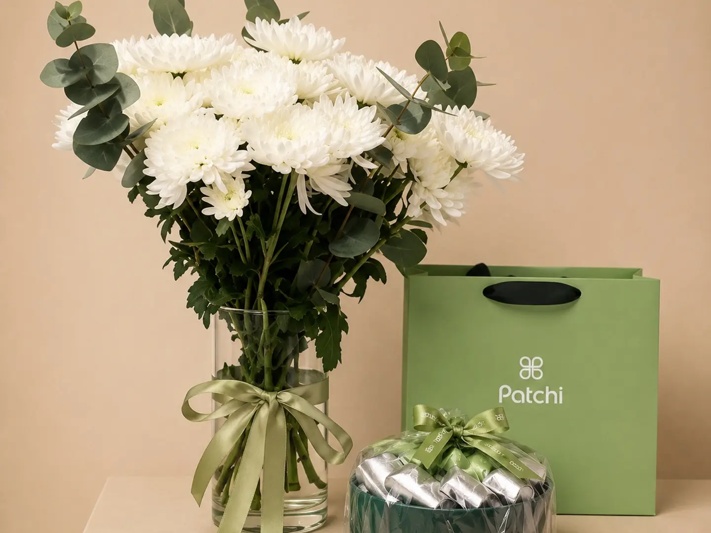 Baci Chocolate With A Vase Of Natural Flowers