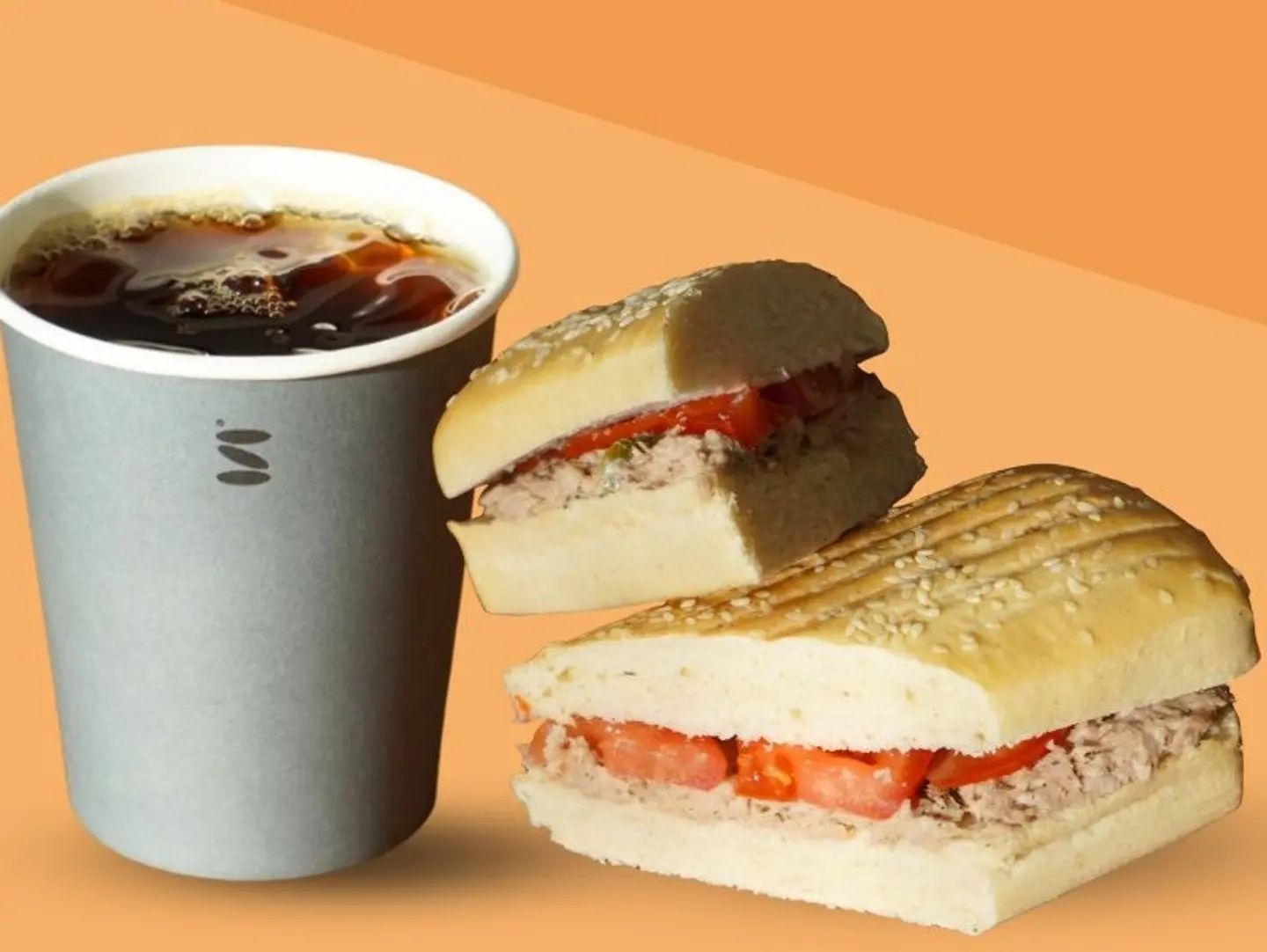 White Corn Panini Tuna Sandwich With Todays Coffee Is Brazalian Large Hot
