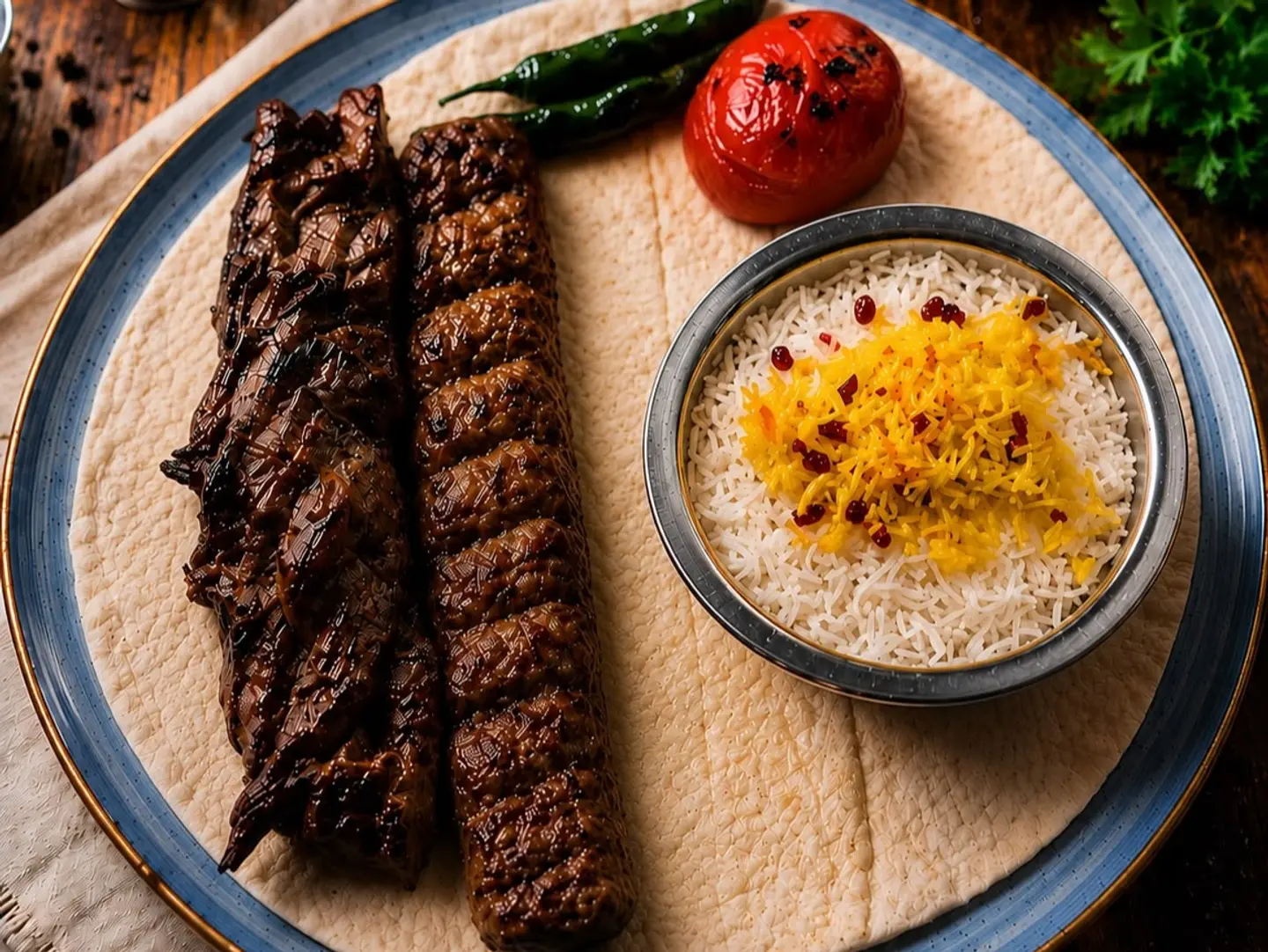 Meat Kebab And Baraj With Iranian Rice