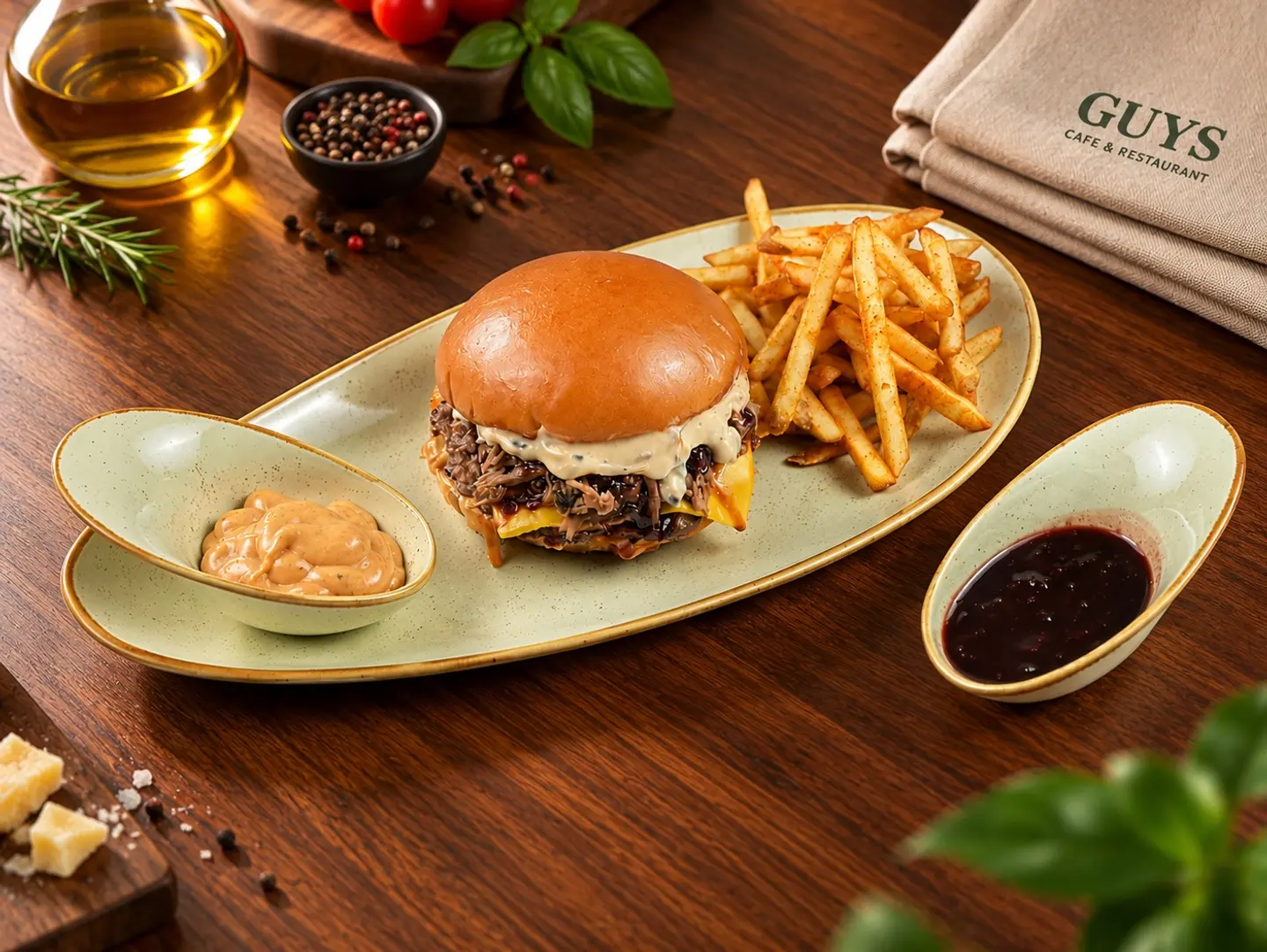 Beef Burger With Cherry Sauce