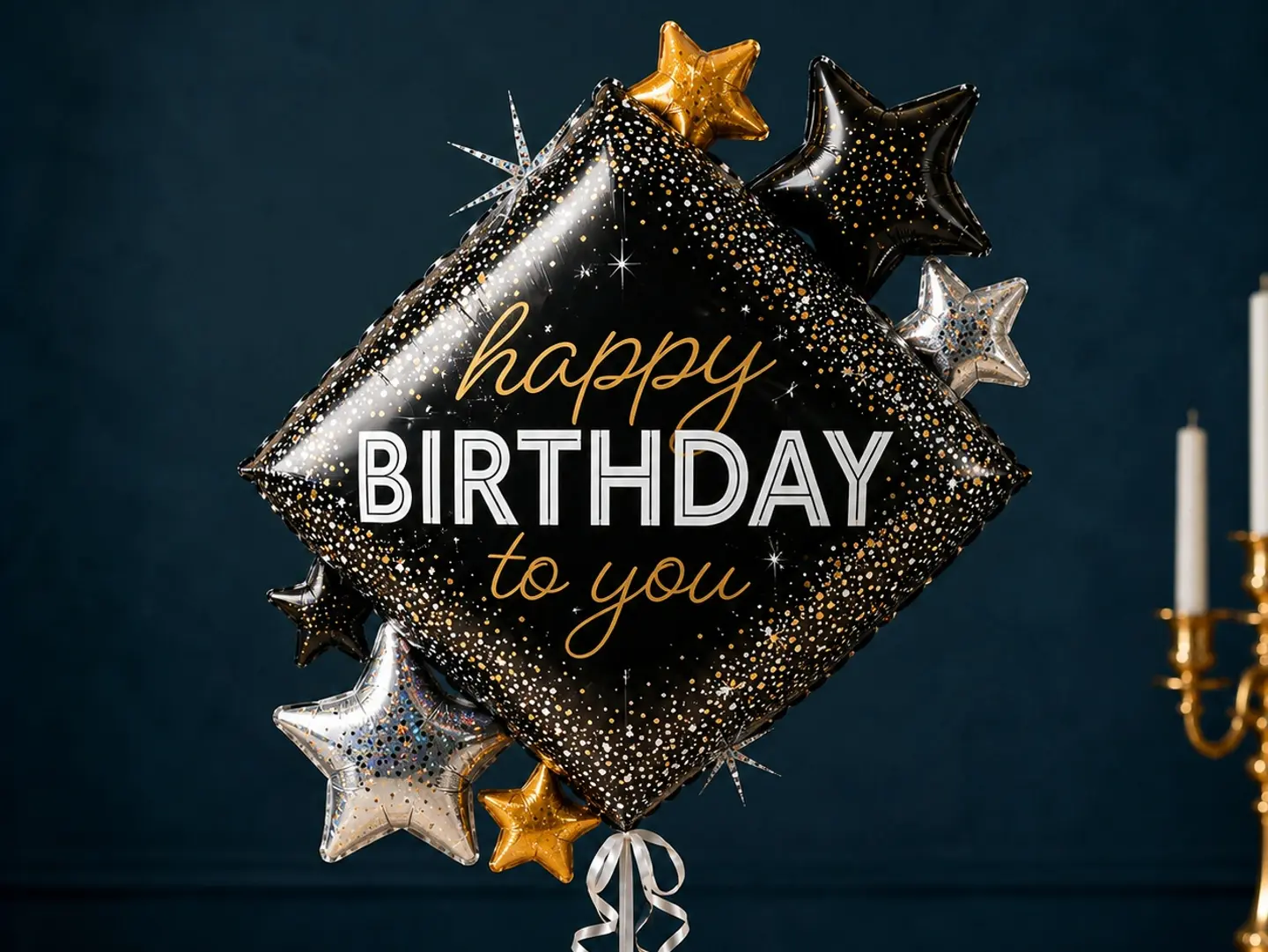 Gold And Black Happy Birthday Balloon