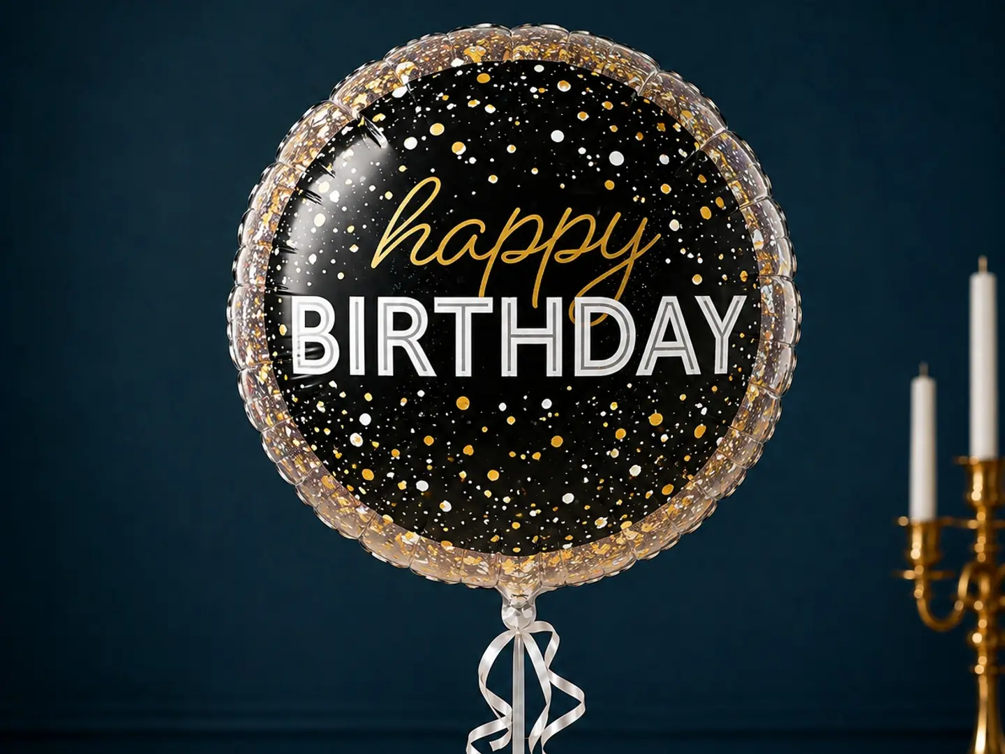 Round Gold And Black Happy Birthday Balloon