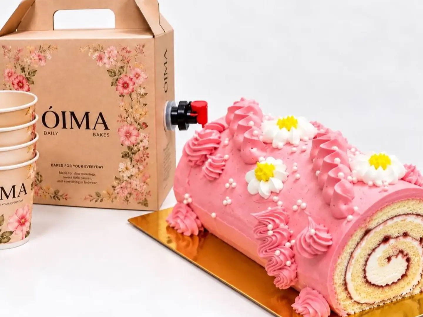 Strawberry Swiss Roll With A Liter Of Coffee