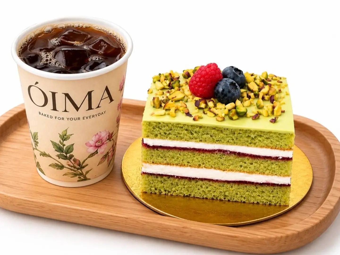 Today's Coffee Special With Pistachio And Berry Cake