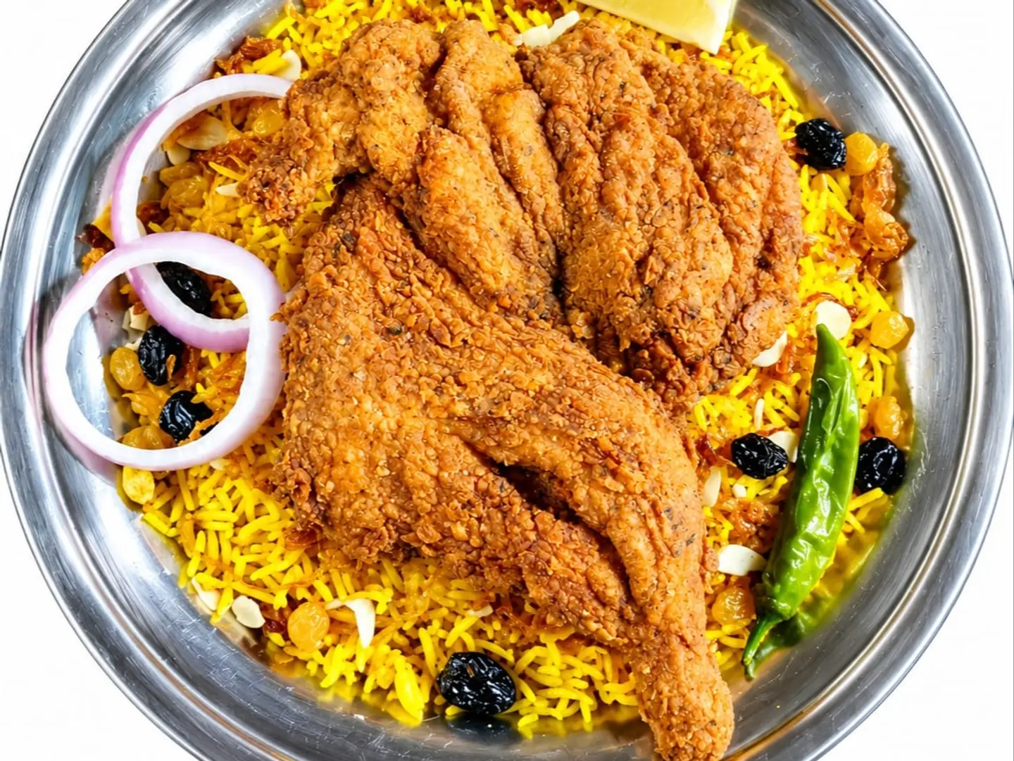 وجبه نصف حبه دجاجه مقليه بالارز المدخن