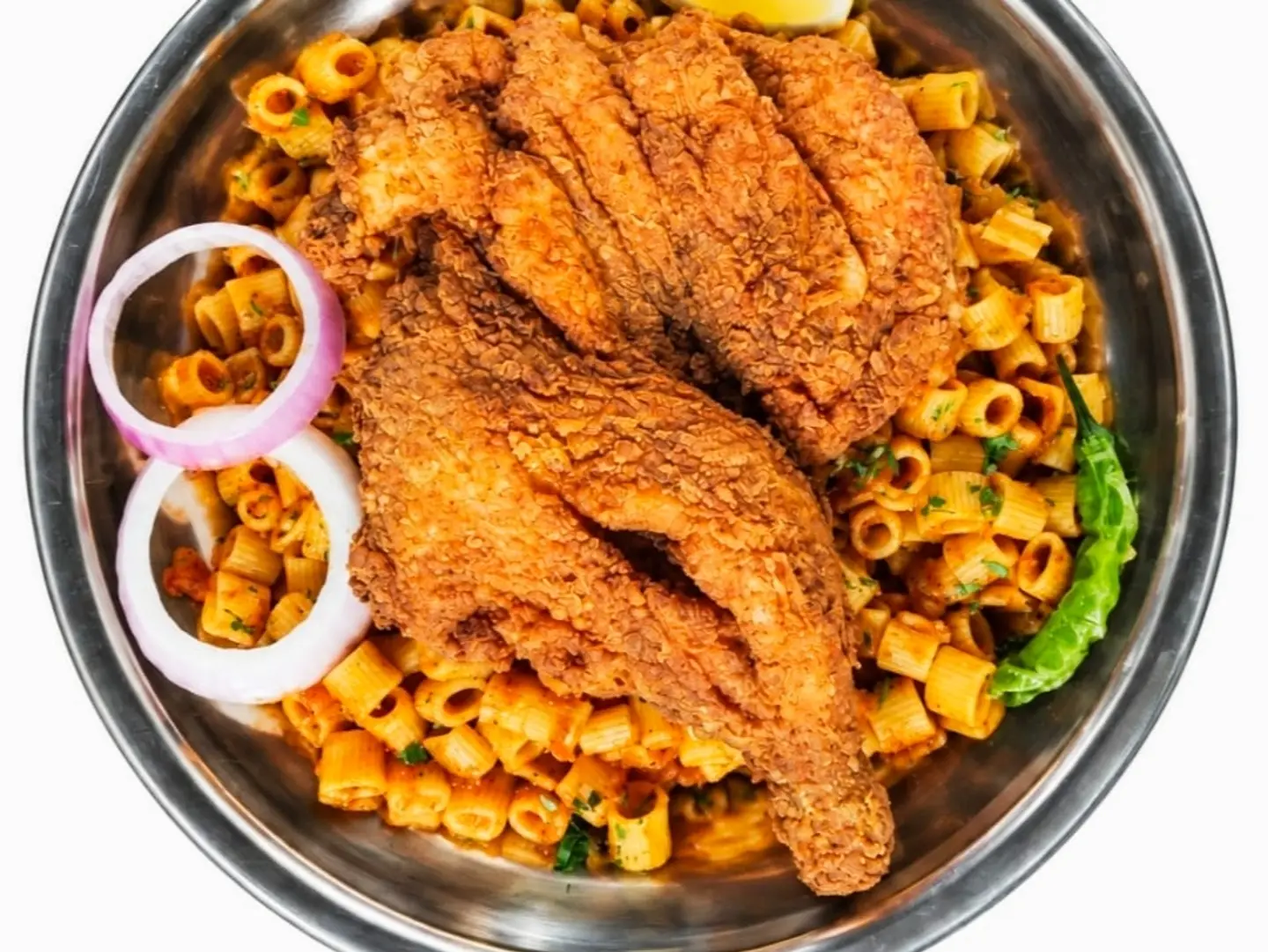 Half Fried Chicken Meal With Pasta