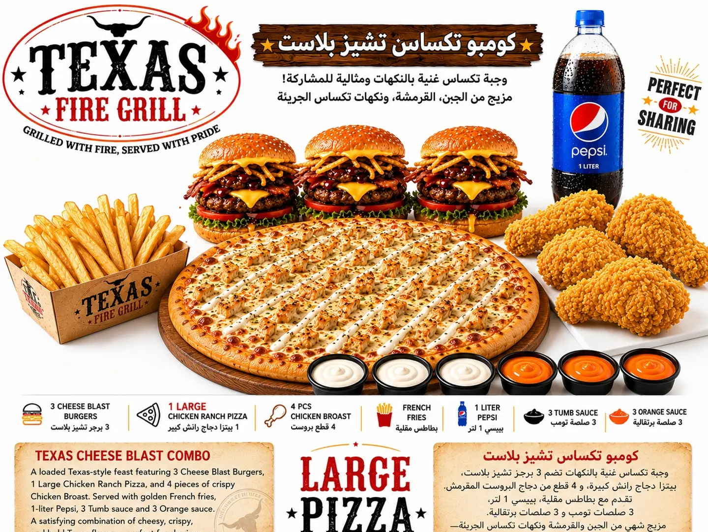 Big Eaters Family Offer 2 With 3 Burgers, Large Pizza, 4 Broast, Drink