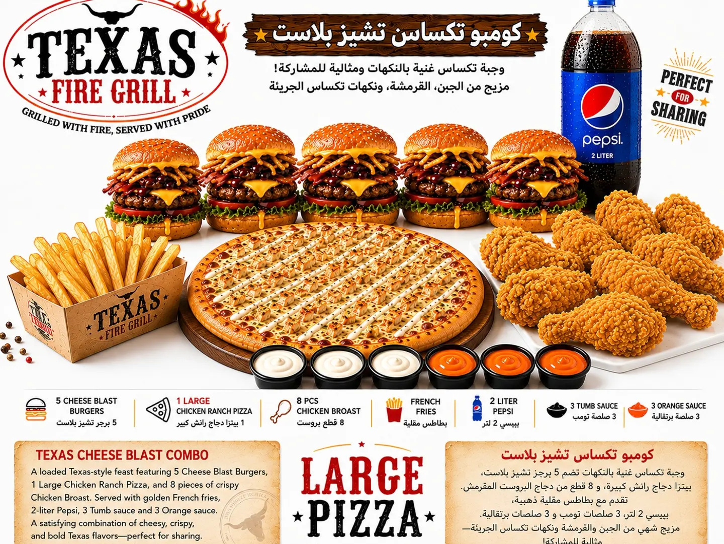Big Eaters Family Offer Three With Five Burgers, Large Pizza, 8 Pc Broast, Drink