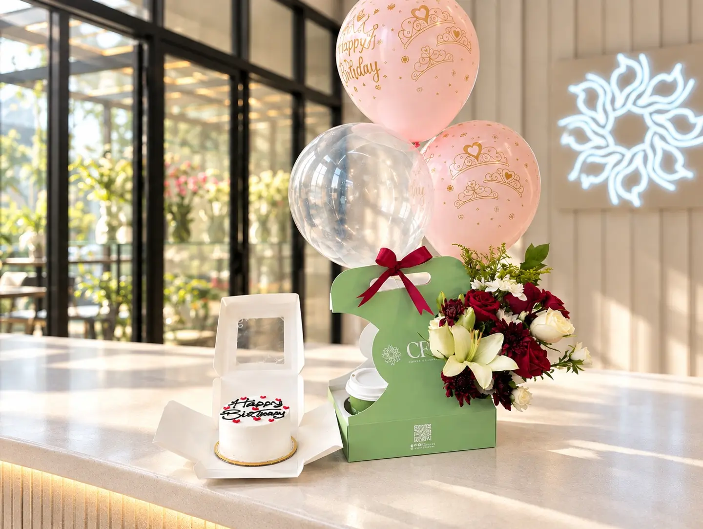 Gift Coffee, Flower & Cake