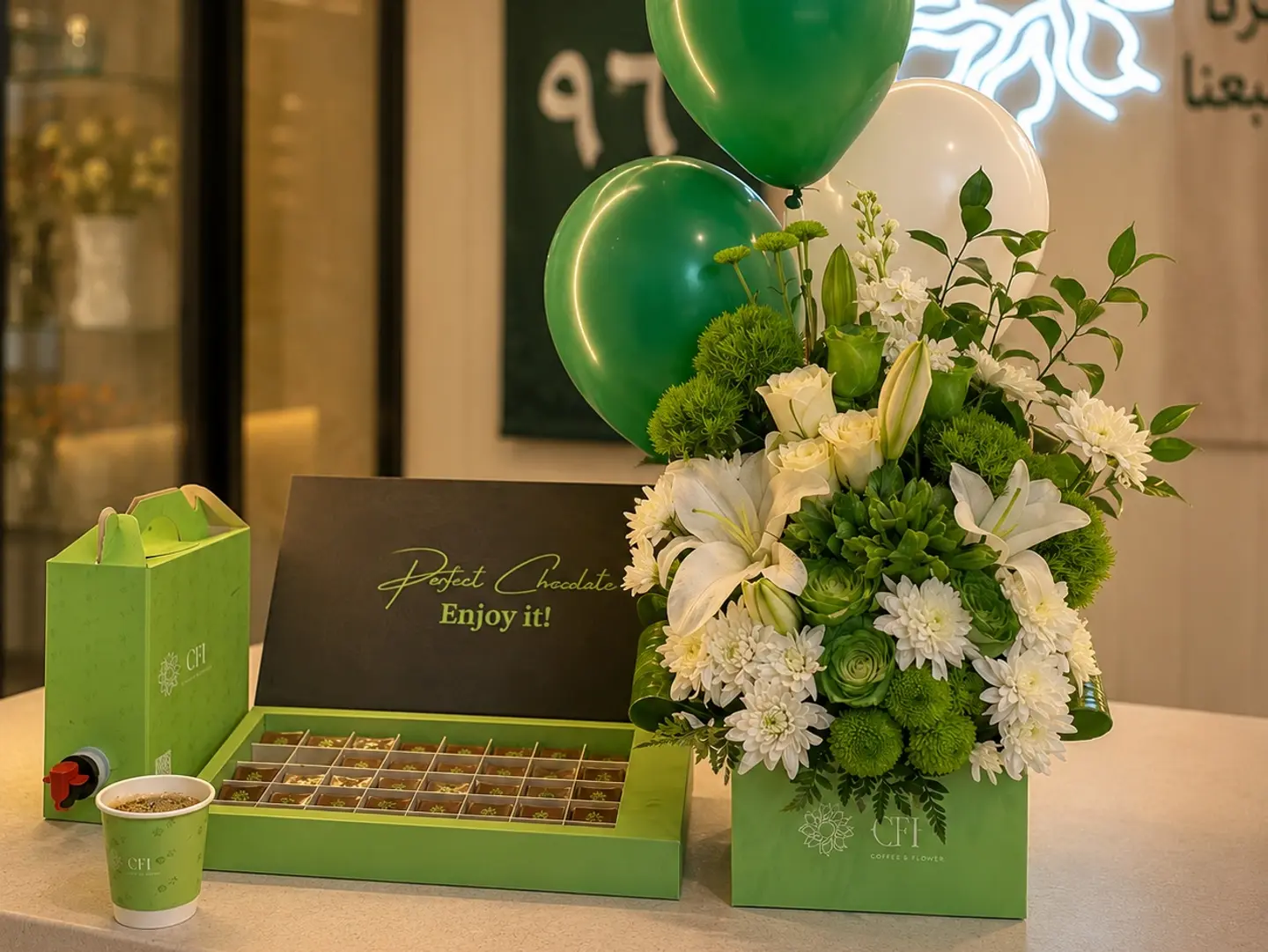 White Rose Bouquet Chocolate & Coffee Box Anta Ezzana