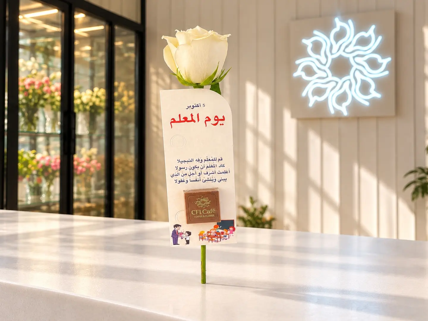 وردة المعلم مع شوكولاتة