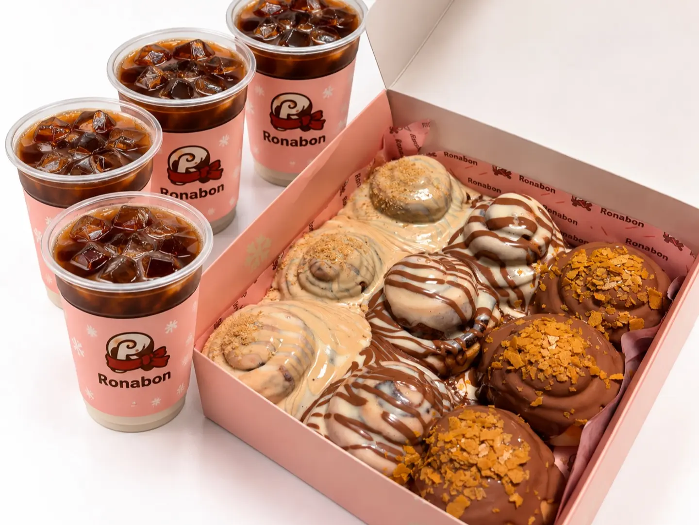 9 Mini Cinnamon Rolls Box With 4 Iced Coffee Of The Day