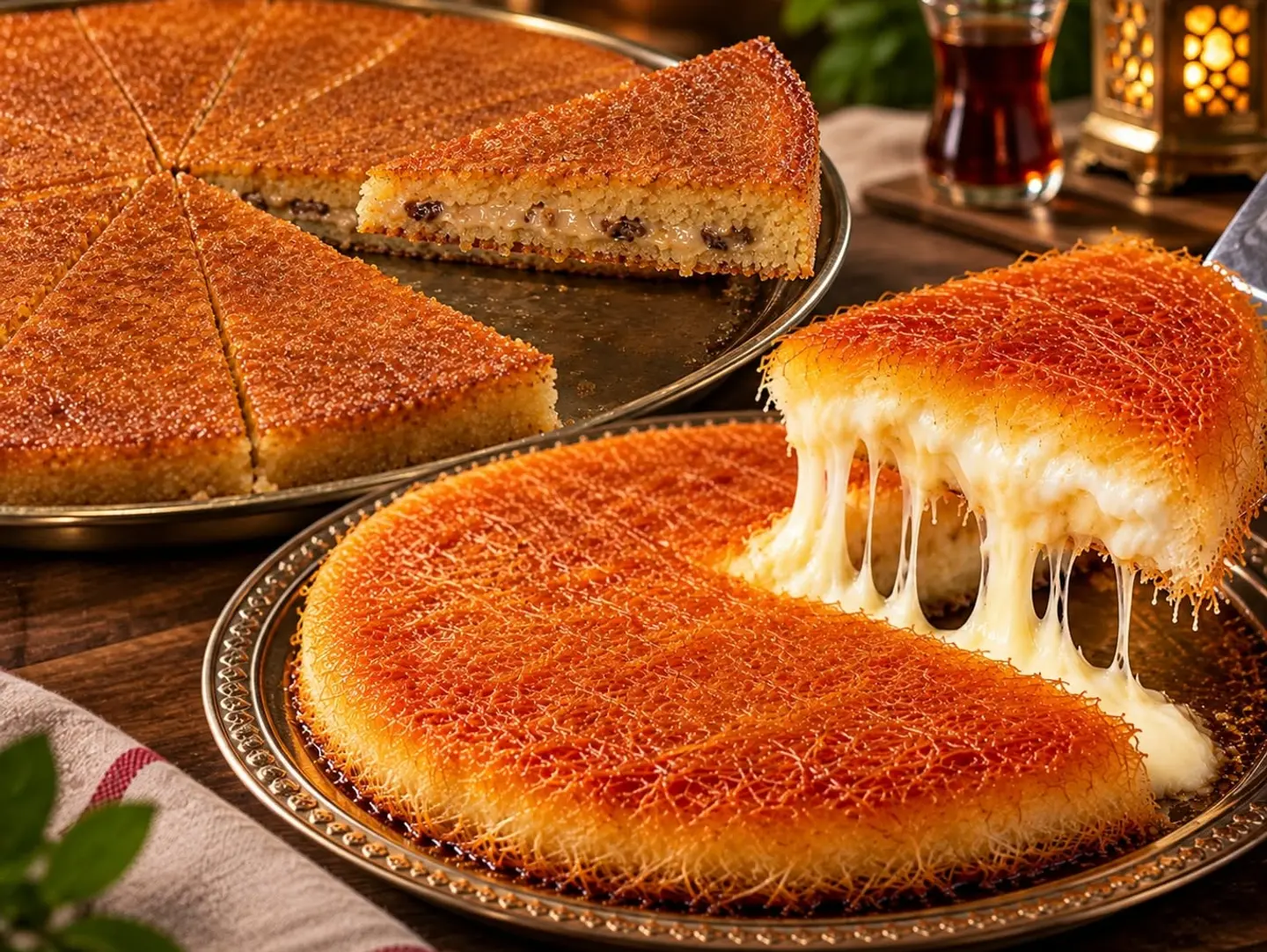 Round Cream Kunafa And Signature Basbousa.