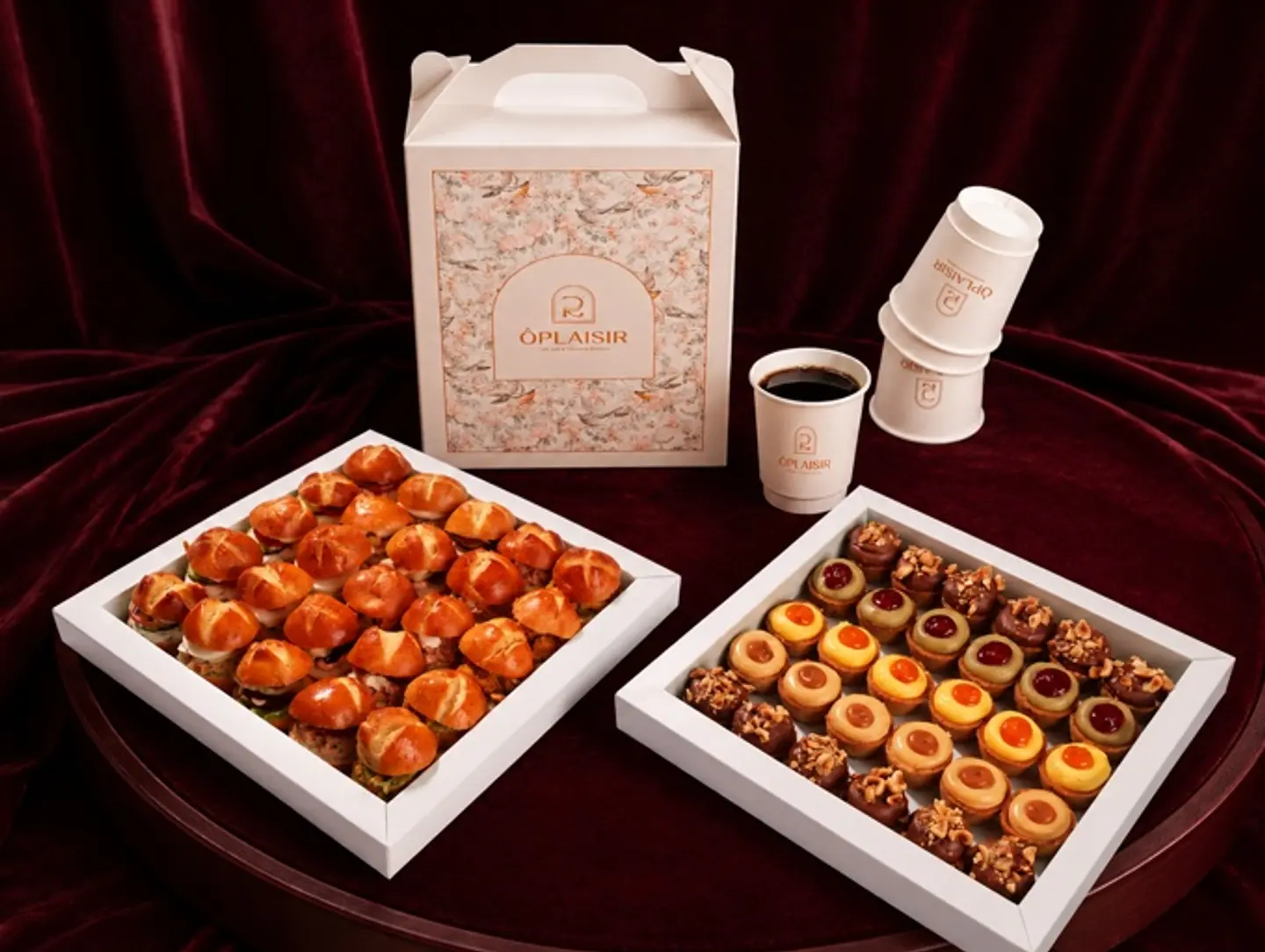 Mini Cheesecake Box & Mini Pretzel Box With Coffee