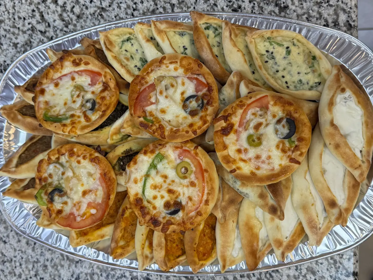 Assorted Pastries With Mini Pizzas - 20 Assorted Pastries And 5 Mini Pizzas.
