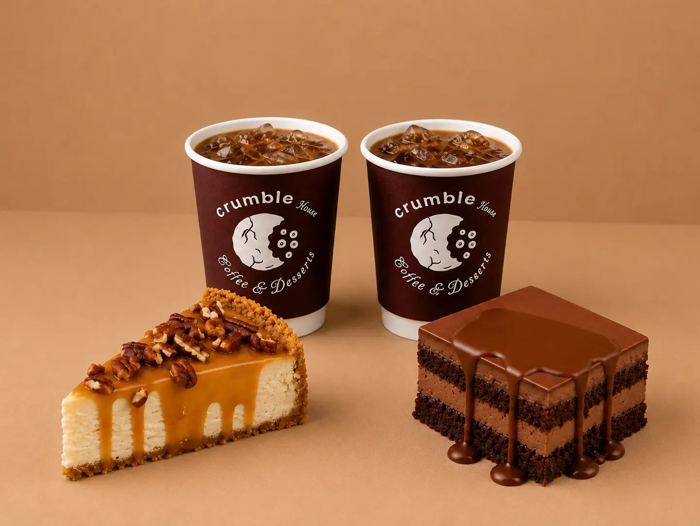 2 Today's Coffee Is Cold, With Caramel Pecan Cheese And Fudge Cake