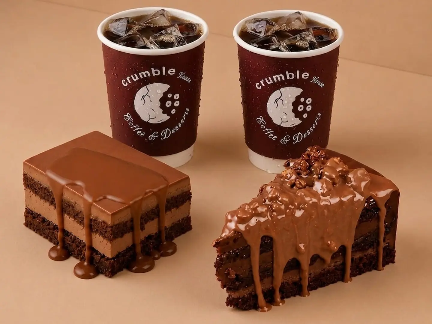 2 Coffee Of The Day Cold With Matilda Cake & Fudge Cake