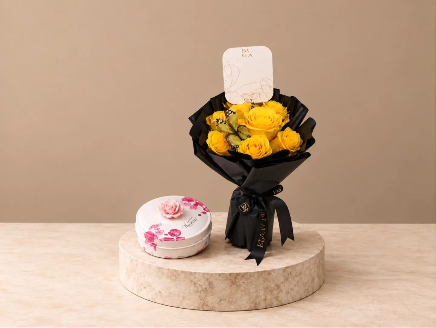A Yellow Bouquet With A Garden Rose