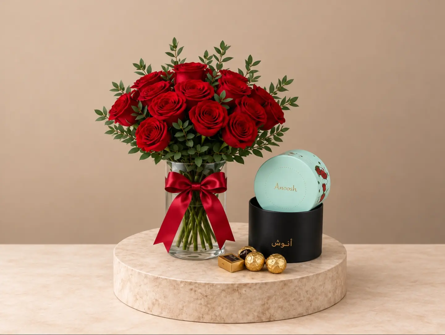 Red Rose Vase With Anoush Chocolates