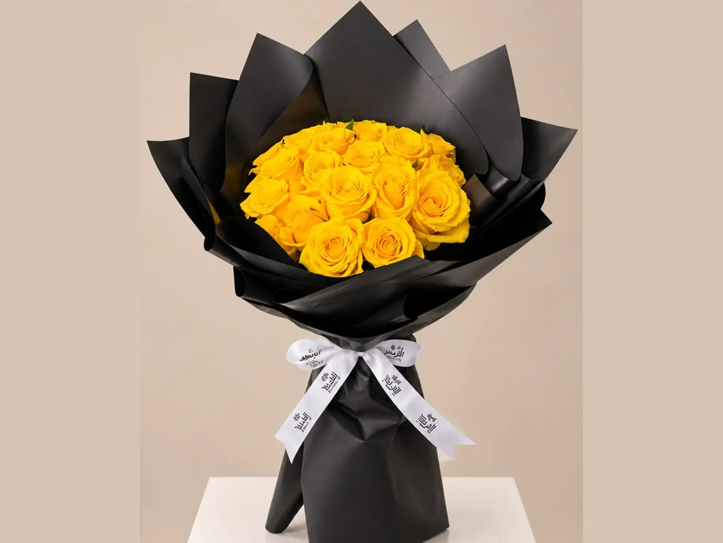 Yellow Rose Bouquet With Black Wrapping