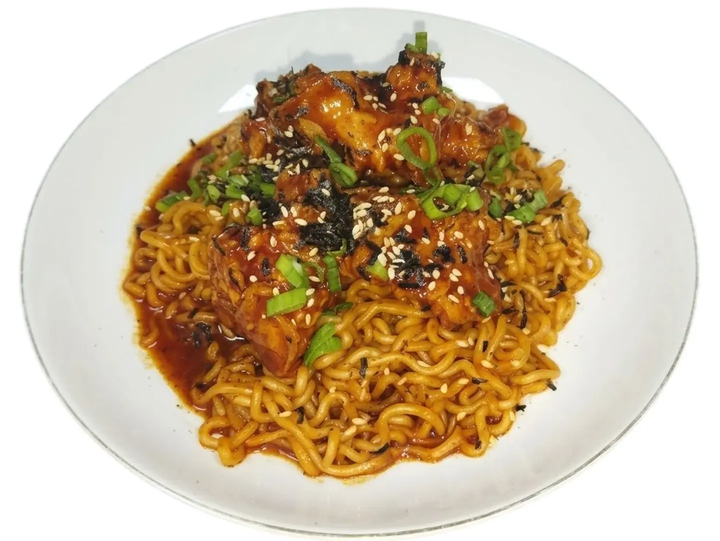 Bibigo Sweet & Spicy K Chicken Stir Fried Ramyun Cooked
