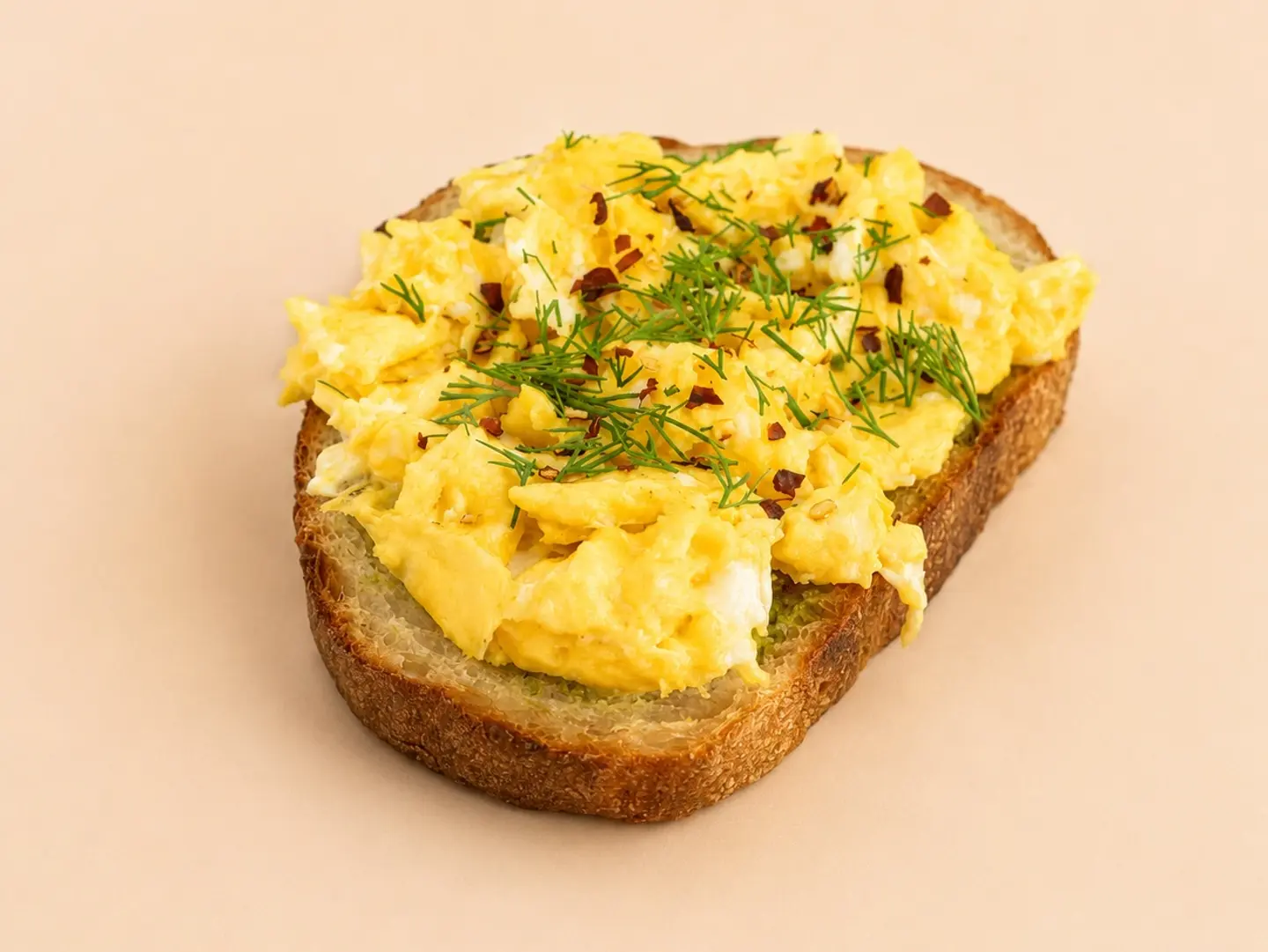 Sourdough Slice Egg And Labna, And Pesto Cheese,Tomatoes, And Garlic