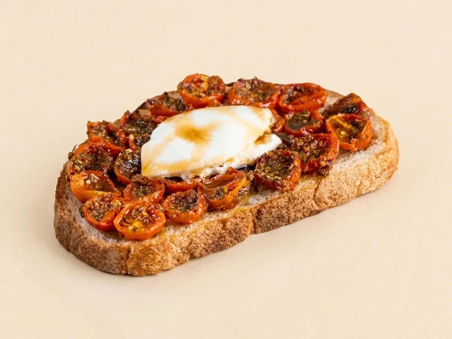 Sourdough Slice With Burata Cheese,Tomatoes, And Garlic