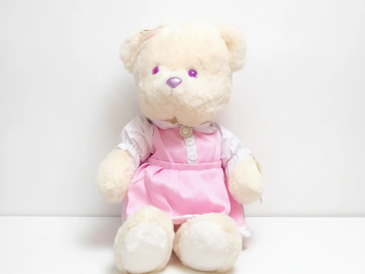 Plush Teddy Bear Wearing A Pink Dress