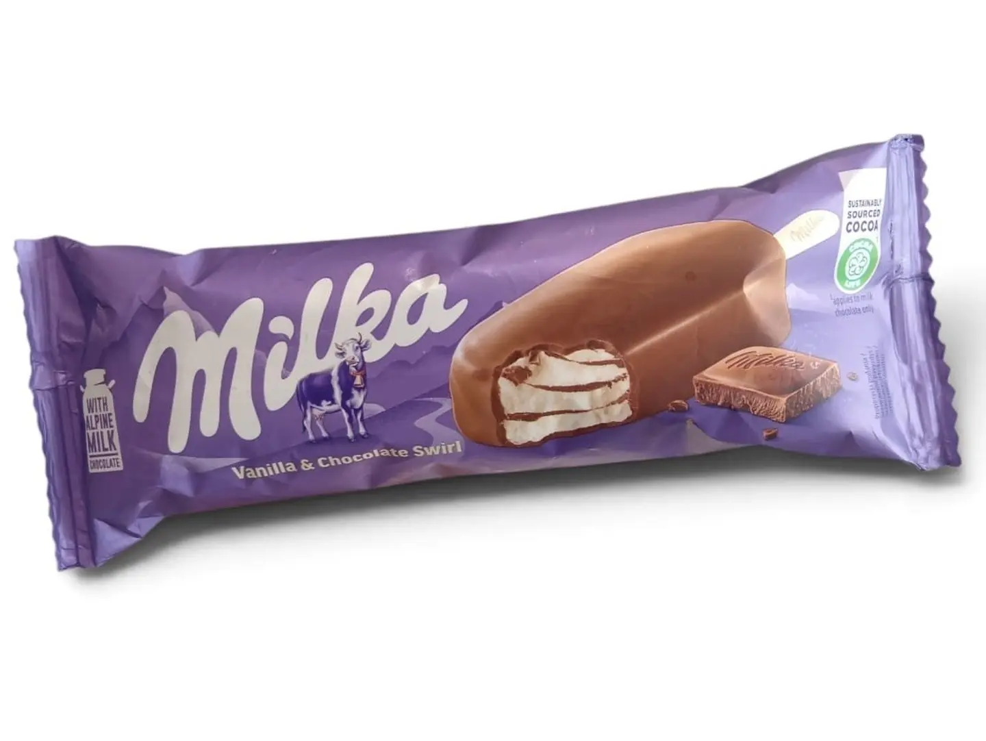 Milka Ice Cream Vanilla, Chocolate, And Caramel Flavor (90ml)