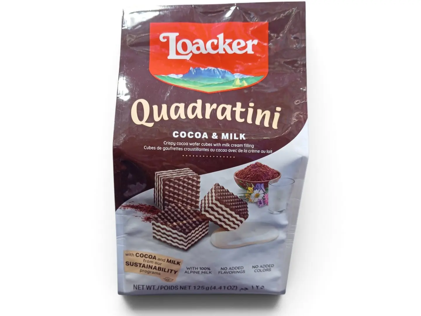 Loacker Cocoa Cubes With Milk Cream Filling (125g Bag)