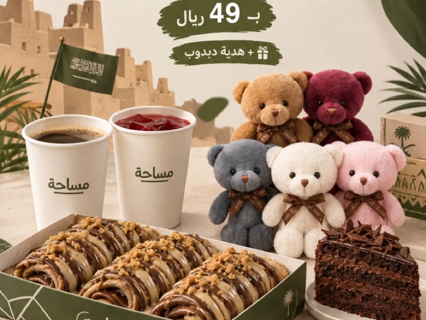 عرض اليوم الوطني - كريب رول نوتيلا او ماتيلدا تشوكليت مع قهوة اليوم مع هدية دبدوب