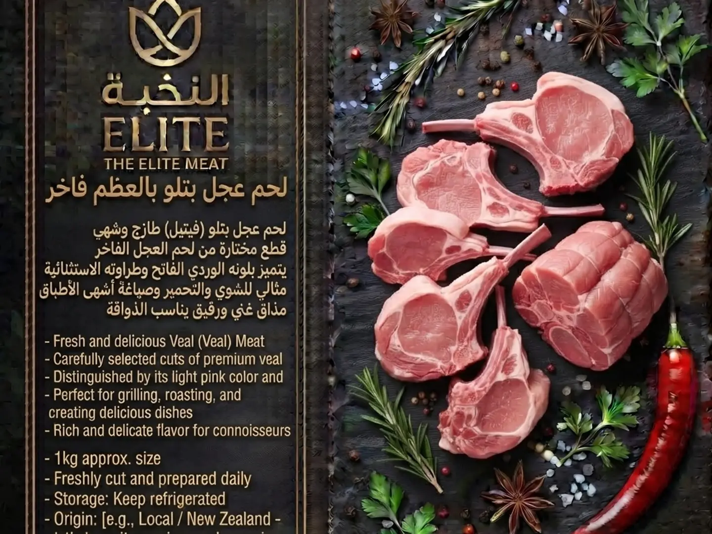 لحم عجل بتلو صغير بالعظم بالكيلو