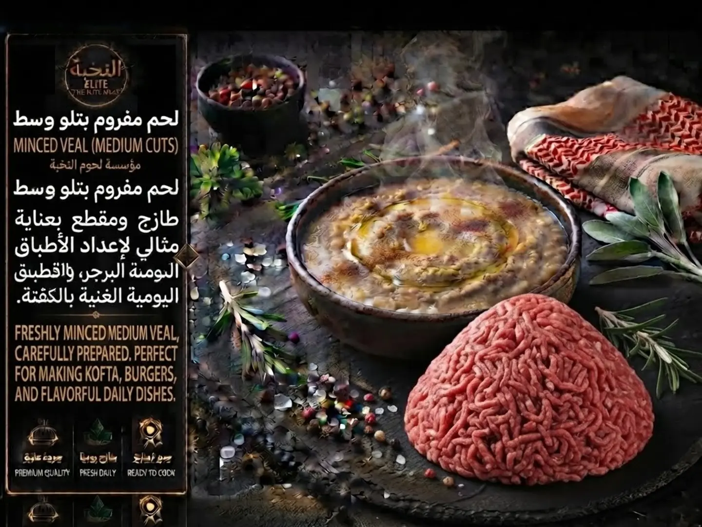 لحم مفروم بتلو وسط بالكيلو