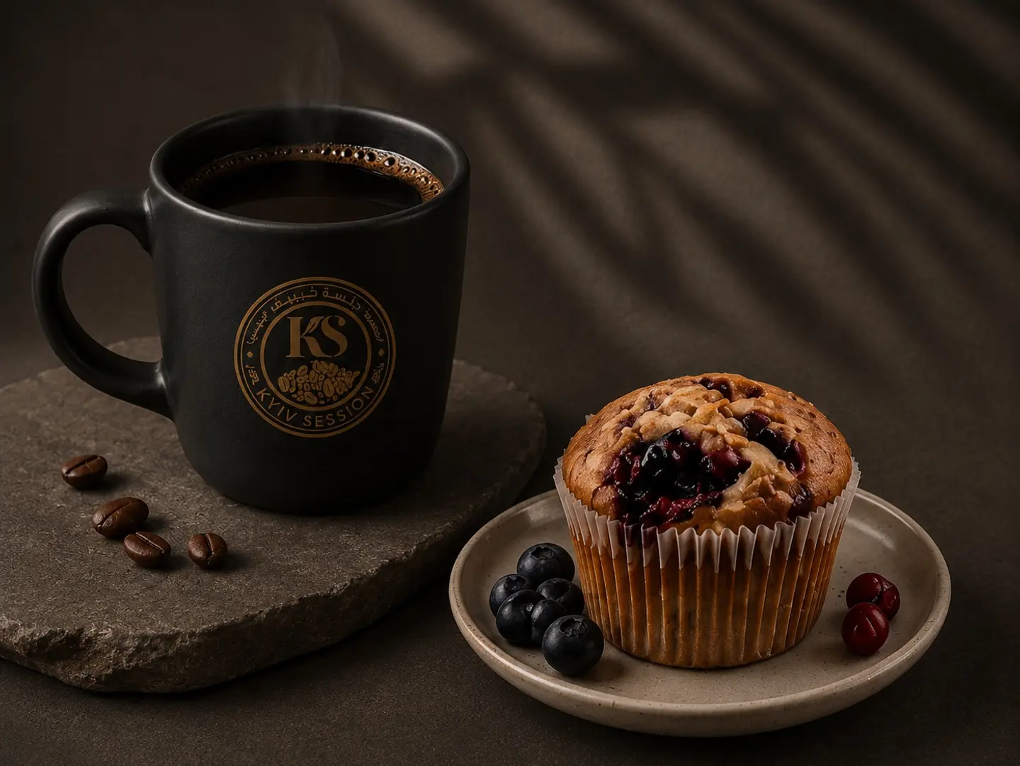Coffee Of The Day With Blueberry Cake