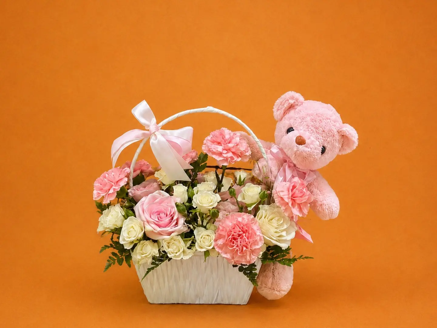 Pink Teddy Bear Basket