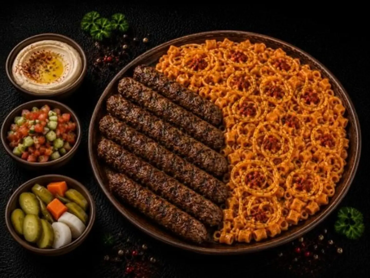 Half A Kofta With Pasta, And Appetizers