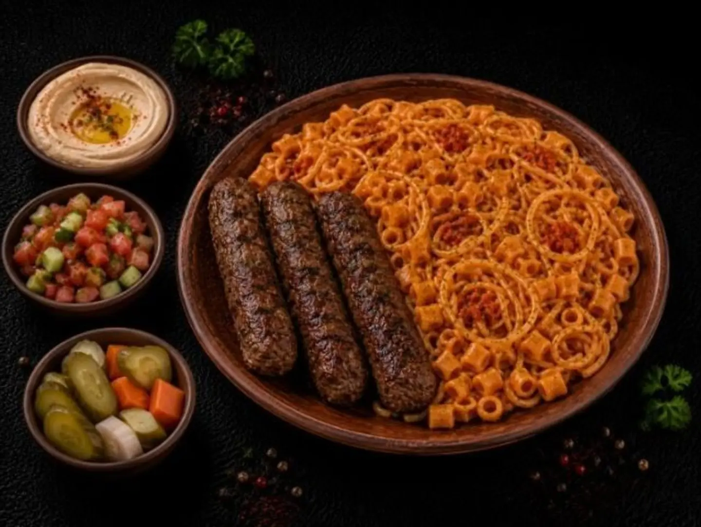 Quarter Kfta With Pasta And Appetizers