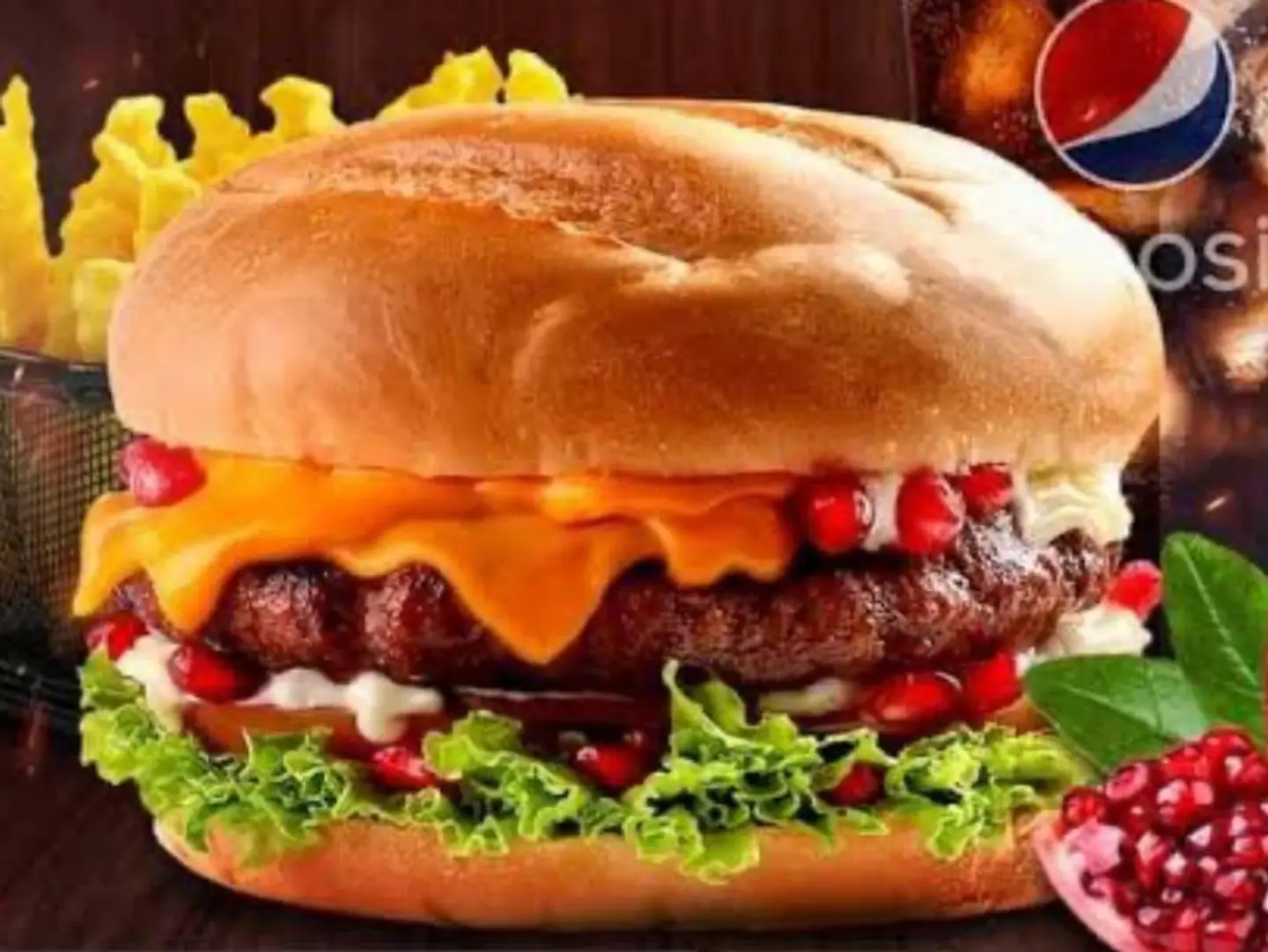 Pomegranate, Arugula And Smoked Beef Burger With Cheese