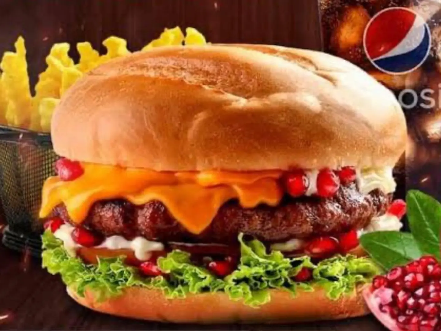 Pomegranate, Arugula, Smoked Beef, And Cheese Burger