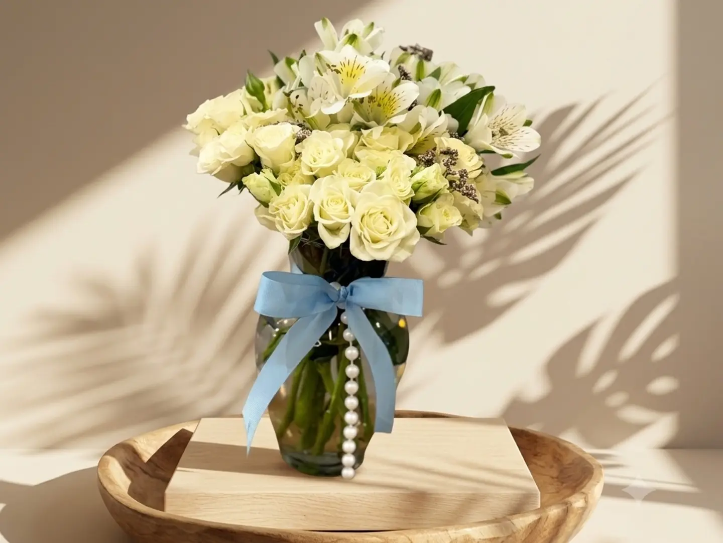 A Vase Of Natural White Roses