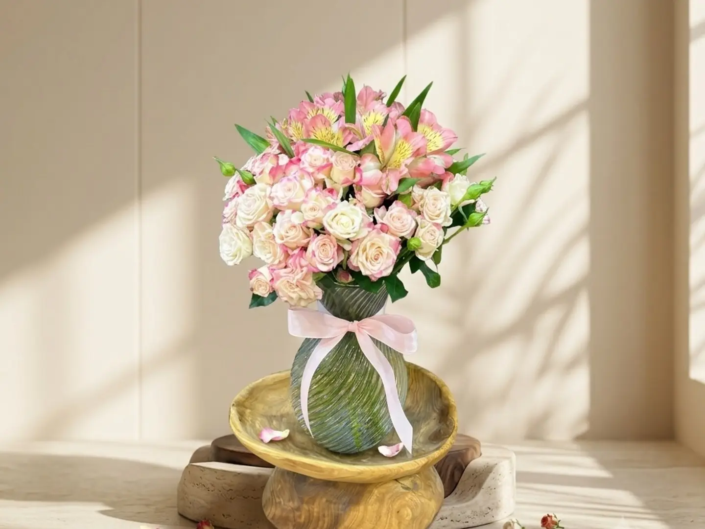 A Vase Of Natural Roses, A Touch Of Creativity