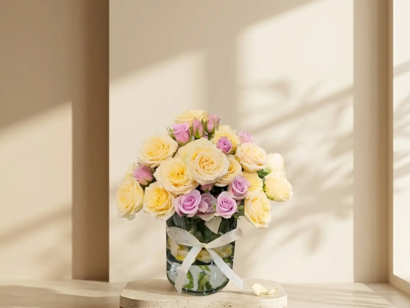 A Vase Of Natural Mauve Roses