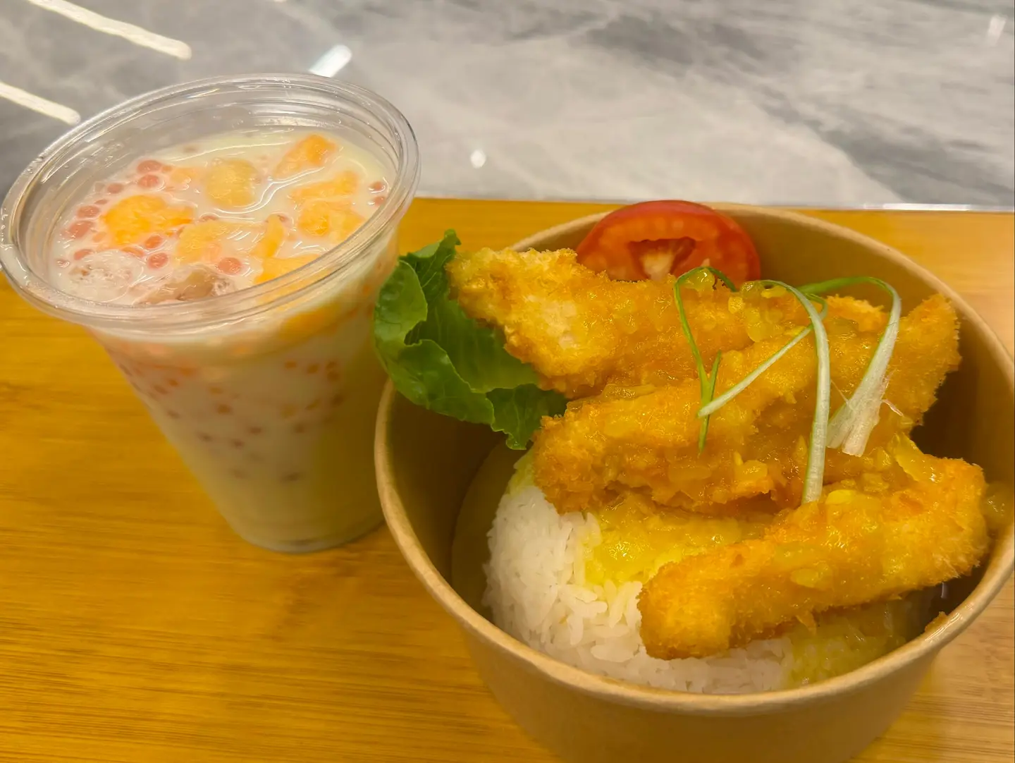 Rice Bowl Chicken Stick Orange Garlic +Ice Melon Sago