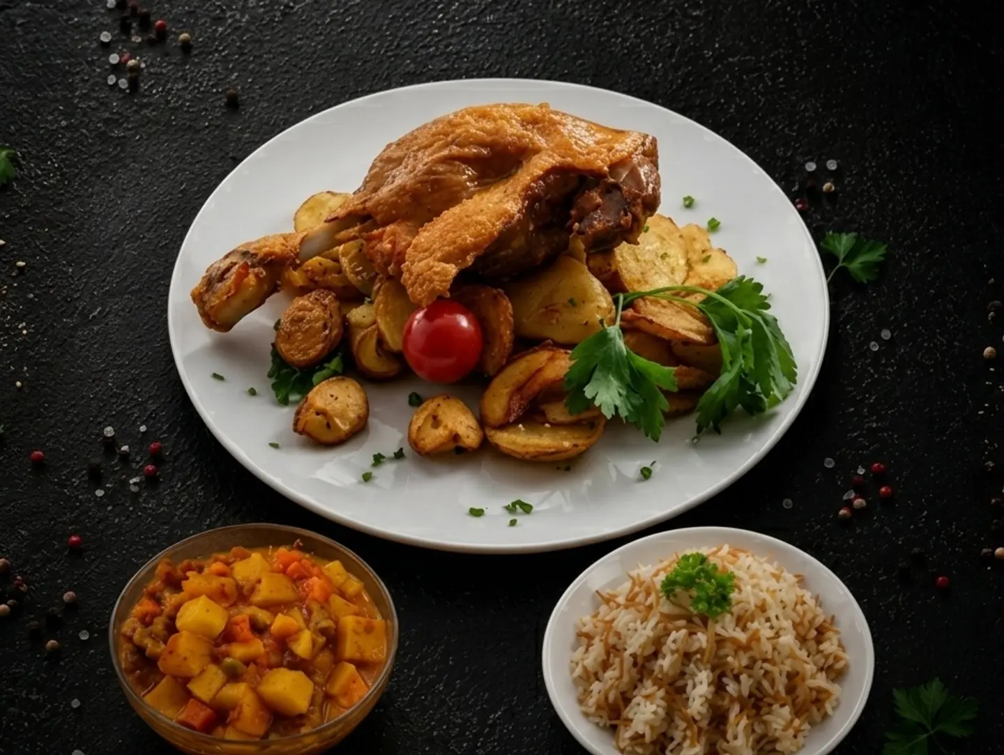 Quarter Duck Meal With Rice, Vegetables, And Soup