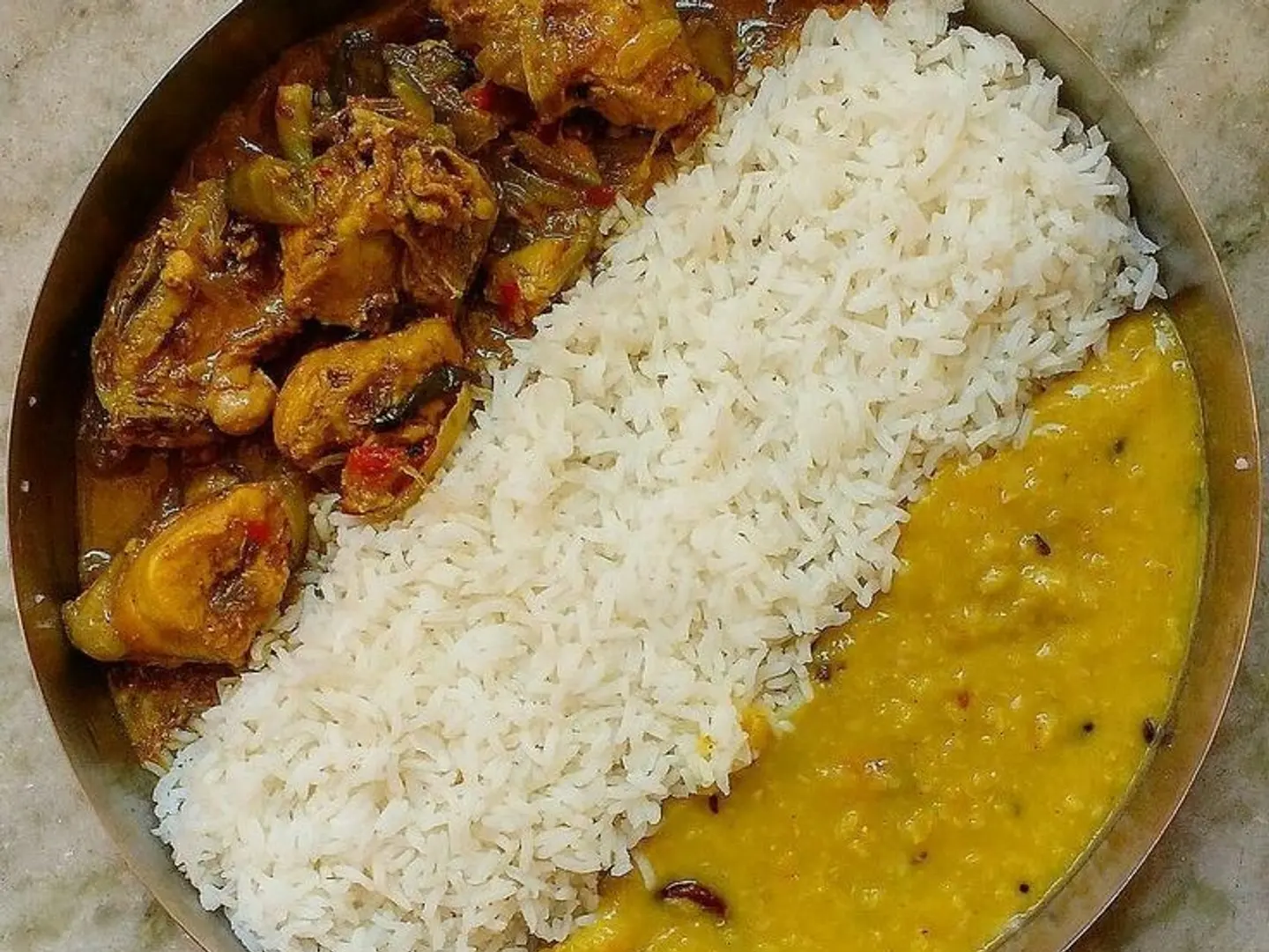 White Rice & Dal Tadka & Chicken Khorma