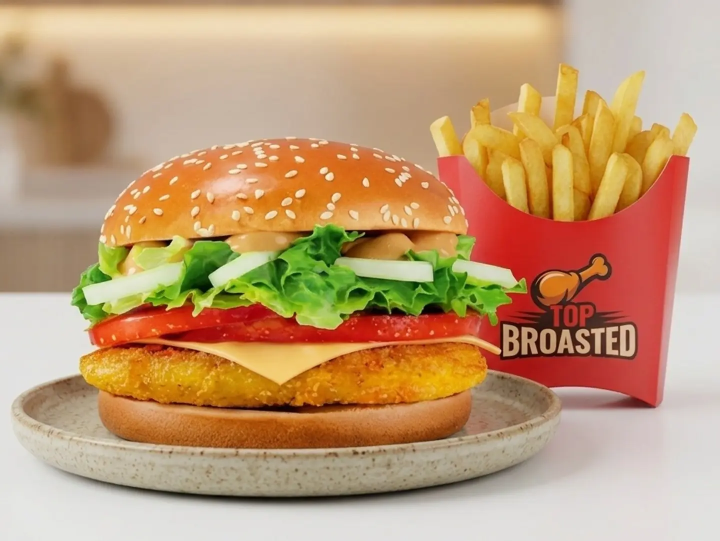 Chicken Cheeseburger With Fries