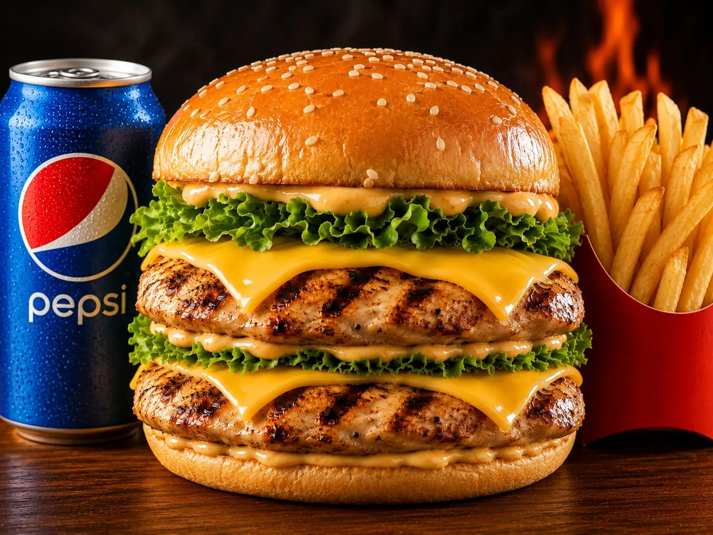 Double Grilled Chicken Burger With Cheese Meal