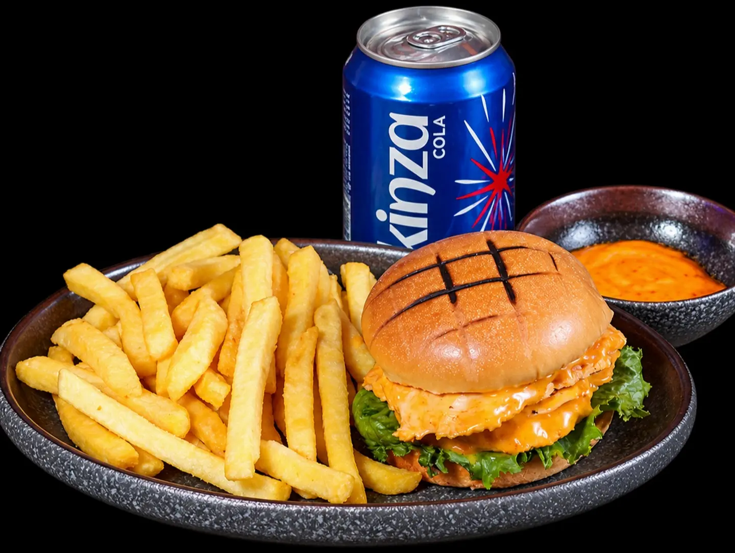 Double Grilled Chicken Burger With 1 Side & 1 Can Drink